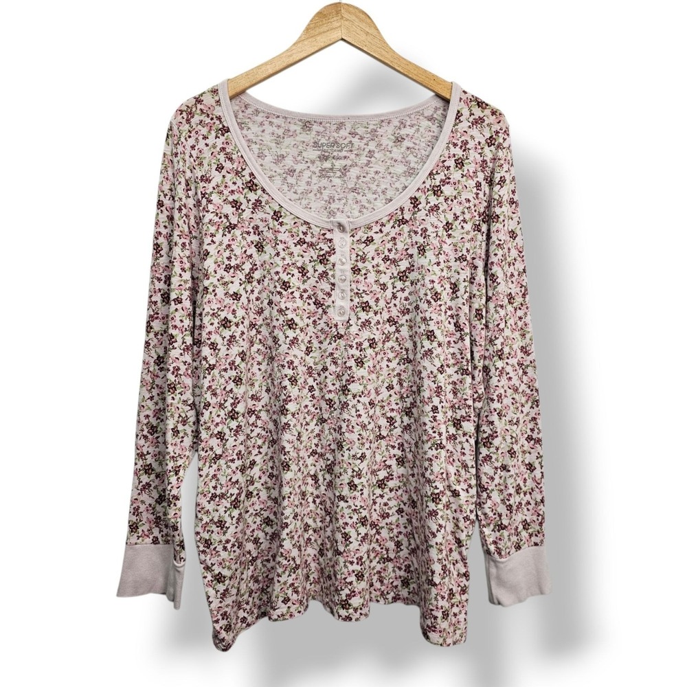 Torrid Super Soft Slub Jersey Floral Top 2X Long Sleeve Henley Cottagecore Comfy